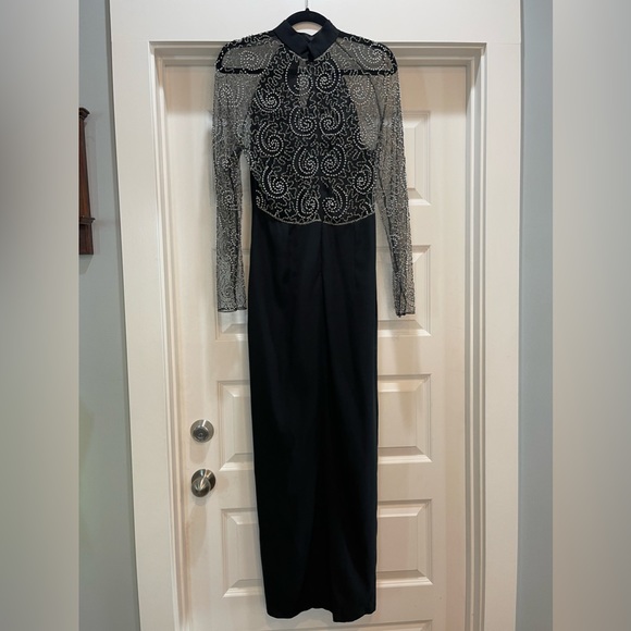 Vintage Showstopper Gown Illusion Beaded Back and Sleeves - Picture 5 of 16